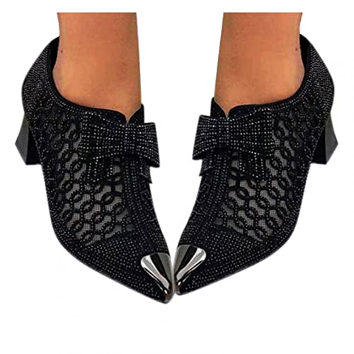 Hbeylia Dress Boots For Women Ladies Sexy Fashion Breathable Glitter Lace Hollow Out Pointed Toe Chunky Block Mid Heels Ankle Booties With Side Zipper Dressy Pump Short Boots For Wedding Party Favor