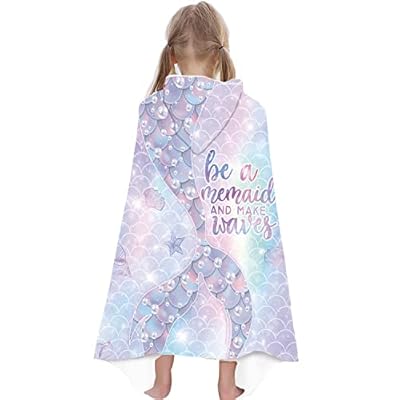 Kids Mermaid Hooded Beach Towel, Cute Pearl Mermaid Large Microfiber Beach Bath Towel with Hood for Girls 50"x30", Soft Absorbent Quick Dry Beach Swim Pool Towel for Toddler (Pearl Mermaid) 41aOrRgqErL. SS400