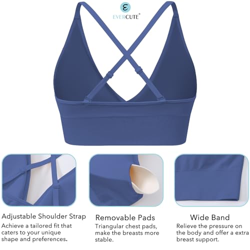 Image of Evercute Women's Sports Bras 3 /4 Pack Adjustable Deep V Neck Bras Wireless Spaghetti Strap Criss Cross Padded Low Support Bra