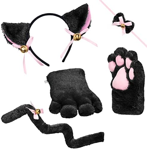 Fascia Per Capelli Con Orecchie Di Gatto In Peluche - Nero, Accessorio Cosplay Halloween - 5