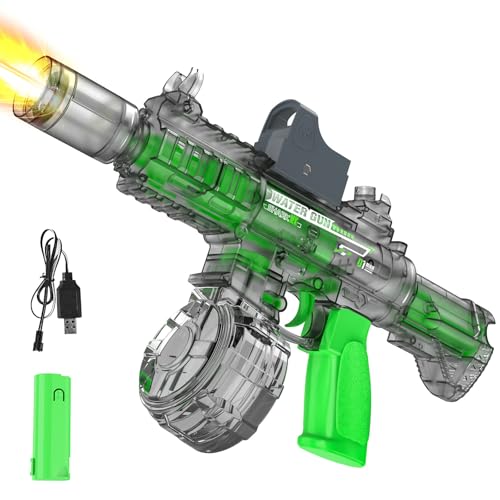 Elektrische Wasserpistole Automatisch 320ml Wasserspritzpistole mit LED Feuer-Effekt & Visier 8m Reichweite Pool Strand Garten Sommer Wasserspielzeug für Kinder und Erwachsene (Grau)