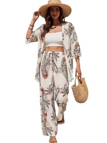 Image of Leriya Fashion Co Ord Set for Women Stylish | Summer Travel Co-Ord Set Short Sleeve Shirt & Wide-Leg Pant | Paisley Printed Stylish Casual Outfit for Summer Cord for Women | Dress for Woman