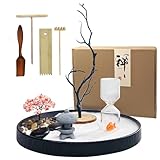 Desktop Zen Garden with Refillable Hourglass and Koi Fish – Miniature Japanese Rock Garden Kit with Sand, Rake, and Accessories – Stress Relief Desk Decor for Home & Office