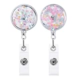 2 Pack Retractable Badge Holder, Cute Design ID Badge Reel with Alligator Clip for Name Card Keychai