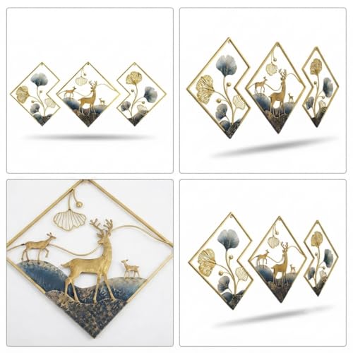Image of SMILES GIFT Luxury Imported Wall Hanging Large Abstract Iron Wall Art Elegant Deer & Leaf Design Luxury Decor for Home Decor for Living Room