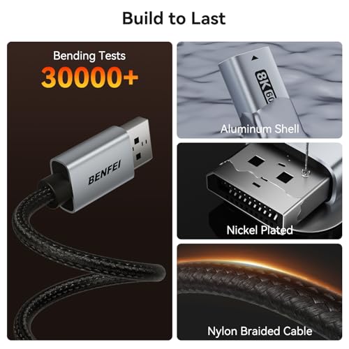 Image of BENFEI DisplayPort 1.4 to HDMI 2.1 Adapter 8K@60Hz /4K@240Hz /1080P@480Hz, Unidirectional DP Computer to HDMI Monitor, High-Spec Aluminum Converter for Gaming Monitor, TV, AMD, NVIDIA
