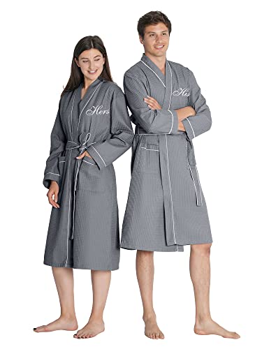 AW BRIDAL 2Pcs His and Hers Robes Sets Couples Cotton Waffle Robes Comfy Hotel Robe Hot Tub Robe Grey Bridal Robes AW BRIDAL 2Pcs His and Hers Robes Sets Couples Cotton Waffle Robes Comfy Hotel Robe Hot Tub Robe Grey Bridal Robes