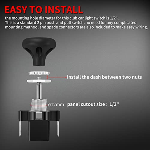 Bouton de commutation phare robuste mécanisme push pull pour voiturette 12V universel - 2