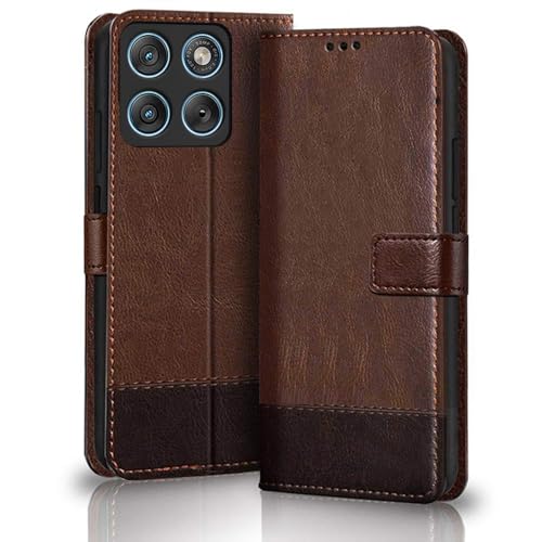 Image of TheGiftKart Flip Back Cover Case for Motorola Moto Edge 70 Fusion 5G | Dual-Color Leather Finish | Inbuilt Stand & Pockets | Wallet Style Flip Back Cover Case (Faux Leather, Brown & Coffee)
