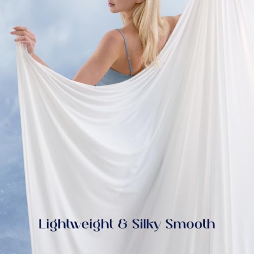 Image of Dream Valley Cooling Sheets Queen Size, Cooling Fitted Breathable Bed Sheets & Flat Sheet with 2 Pillowcases-4 PCS for Night Sweats & Hot Sleepers, Q-Max >0.45 Aerocool, Deep Pocket 16 inch,Cloud White