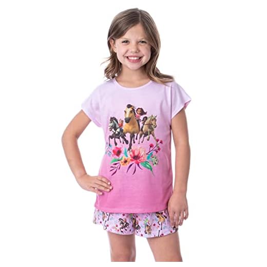 Girls' Spirit Untamed Movie Horse Lucky Sleep Pajama Set Shorts Crewneck (6/6X) Pink