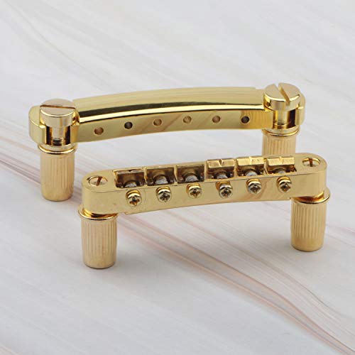 Swhmc Gold Electric Guitar Tune-O-Matic Roller Saddle Bridge & Tailpiece with Studs Set for Les Paul LP SG Style Electric Guitar Replacement Parts