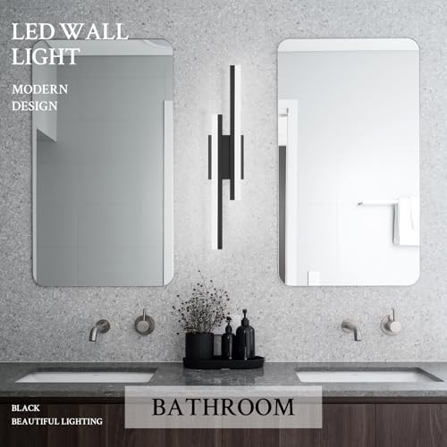 Image of LED Wall Sconce Black Modern Remote Wall Light Fixtures for Living Room, Dimmable LED Vanity Light Indoor Remote Wall Sconce for Bedside Bedroom Bathroom Dining Room, L23.6inch 1 Pack