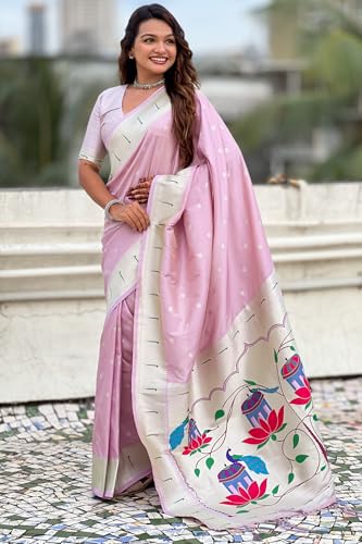 Image of SGF11 Women's Paithani Soft Lichi Silk Kanjivaram Sarees With Blouse Piece