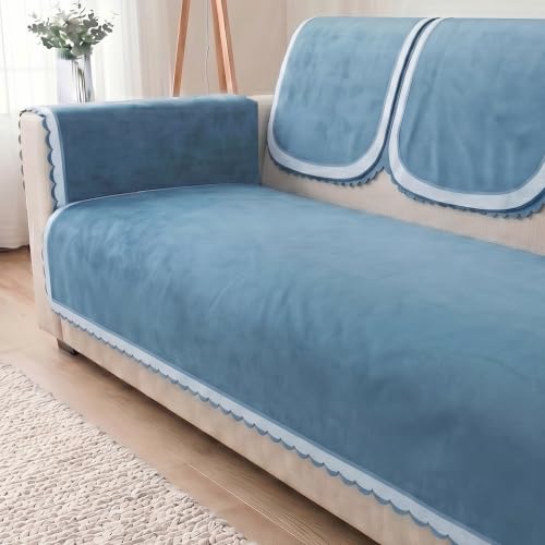 Image of Story@Home Sofa Cover 6 Seater Fully Covered | Sofa Covers 3 Seater and 2 Seater and Single Sofa Cover - 3+2+1 Sofa Set Cover Configuration | Sofa Mat with Sofa Back Covers & ArmRest - Shades of Blue