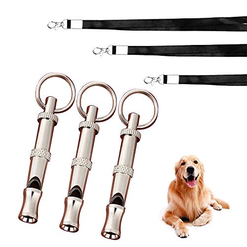 KTT Professional Training Dog Whistle, Adjustable Pitch Ultrasonic Training Tool, Used for Recall, Stop Barking and Other Training, 3 Whistle per Pack, with 3 Free lanyards.