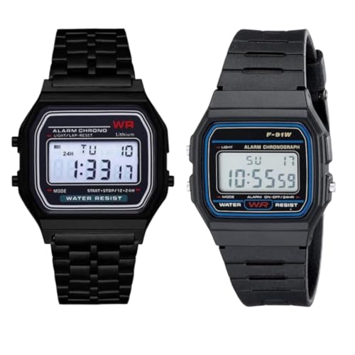 Image of AROA Premium Brand Vintage Series Digital Sports Square 4 Colours Dial LED Unisex Stainless Steel Strap Watch for Men's Watch for Women's Multicolor