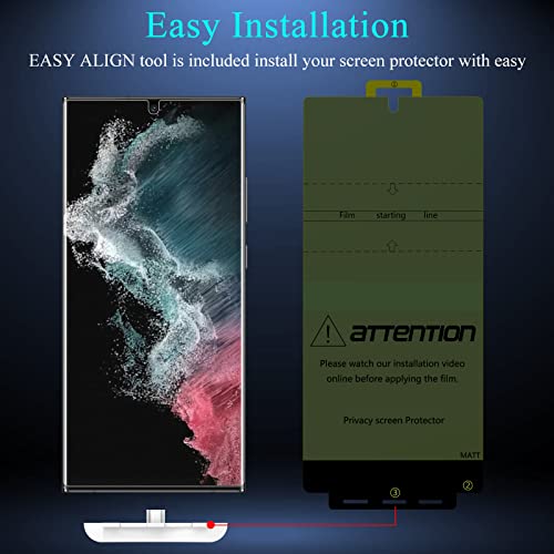 Lywhl [2+2 Pack] For Samsung S22 Ultra Matte Privacy Screen Protector [Support Fingerprint Id] Anti-Spy Anti-Glare Full Adhesive Flexible Film + Camera Lens Glass Protector For Galaxy S22 Ultra 6.8” #TOP6