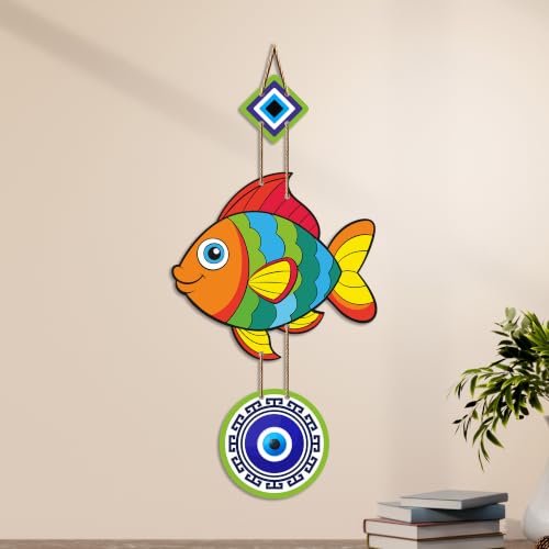 Image of Artvibes Lucky Fish Evil Eye Wall Hanging for Home Entrance | Nazar Suraksha MDF Wall Art | Positive Energy Decor for Main Door | Living Room | Office & Balcony (WH 8531N)