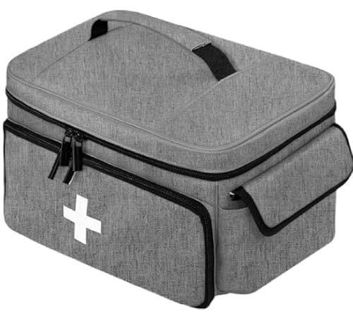 VGECEE Tragbare Medizintasche Medikamententasche Groß Reiseapotheke Tasche Leer Arzttasche Hausbesuch Wasserdicht Erste Hilfe Tasche Leer Medizin Aufbewahrungstasche für Home, Office, Reisen Outdoor