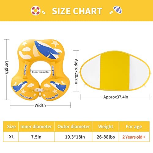 Inflatable Baby Shoulder Pool Float with Canopy for Toddler Learn Swimming Training,30-70lbs Children,Sea Beach Pool (X-Large, Yellow)