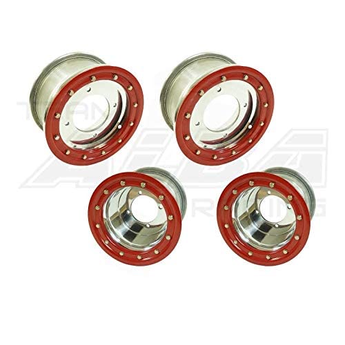 TRX 450R TRX 400EX Beadlock Set of 4 Wheels Rims - Compatible with Honda - Rear 9x8 Front 10x5 3+2 Polished/Red