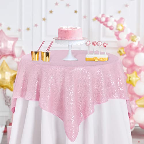 Image of B-COOL Sparkly Tablecloth Valentine's Day Table Cloth Glitz Tablecloths Fabric Party Holiday 50x50 inches Square Pink Kitchen Linen Dinner Mothers Day New Year Tabletop