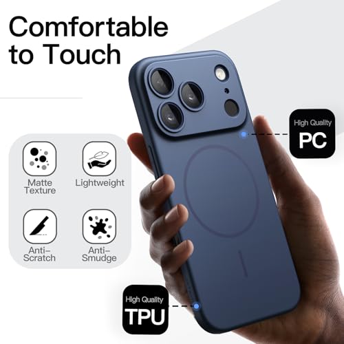 Image of JETech Magnetic Slim Case for iPhone 17 Pro Max 6.9-Inch, Compatible with MagSafe, Ultra-Thin Lightweight Minimalist Phone Cover with Matte Finish and Full Camera Lens Protection (Dark Blue)