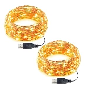 2 Stück Led Lichterkette mit USB, IP65 Wasserdicht, 5M 50er Micro LED Kupferdraht Lichterkette, Wasserdicht Weihnachten Weihnachtsbaum Lichterketten für Party, Garten, Hochzeit, Deko, Warmweiß
