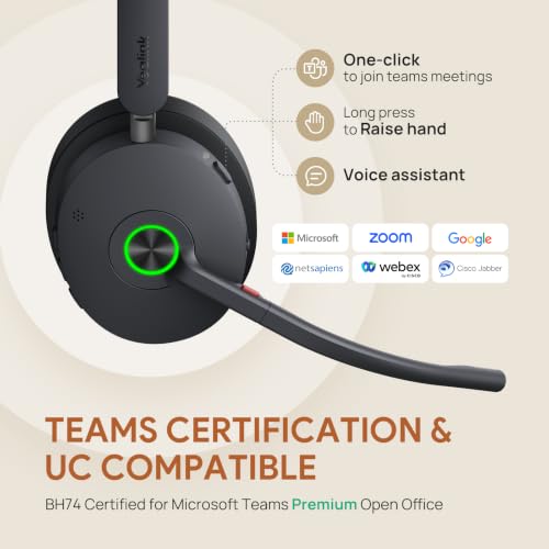 Image of Yealink BH74 ANC Wireless Headset with Mic for Work, Bluetooth Headset Noise Cancelling with 6 AI Microphone,32H Battery Life & Mute Button,Microsoft Teams Premium Open Office Certified for PC