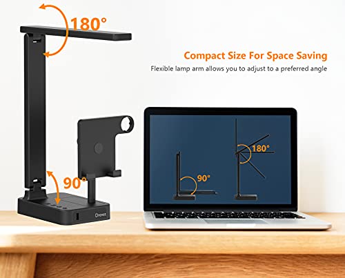Drevet 3 In 1 Led Desk Table Lamp With Cell Phone Holder And Apple Watch Charger Stand, Eye-Caring Foldable Desk Light With Usb Charging Port, 3 Level Brightness, Memory Function, Touch Control, Black #TOP4