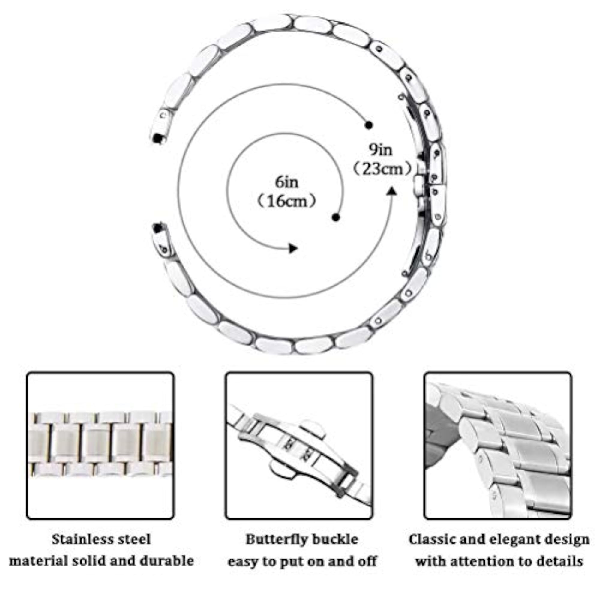 Brushed Stainless Steel Watch Strap Replacement, Straight & Curved End