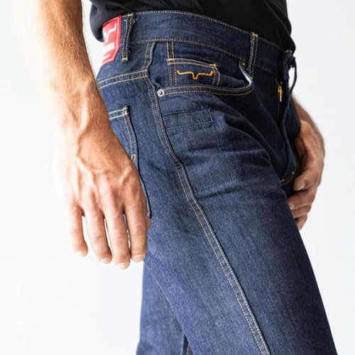 Kimes Ranch Men's Cal Casual Western Cowboy Classic Higher Rise Straight Fit & Straight Boot Leg Blue Denim Jeans3