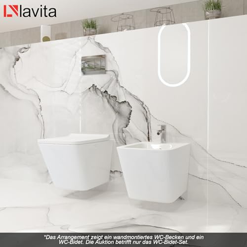 LAVITA Vorwandelement für Bidet LAV 500 + Wand-Bidet Lago Komplettset Wand-Hänge Bidet mit Hahnloch und Überlaufschutz aus Keramik WC Toilette Hygienisch und Pflegeleicht 34x48,5x32,5 cm – Bild 5