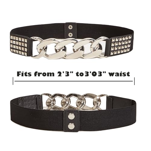 Women's Studded Vintage Belts Fashion Leather Elastic Stretchy Punk Thick with Chain for Dresses2
