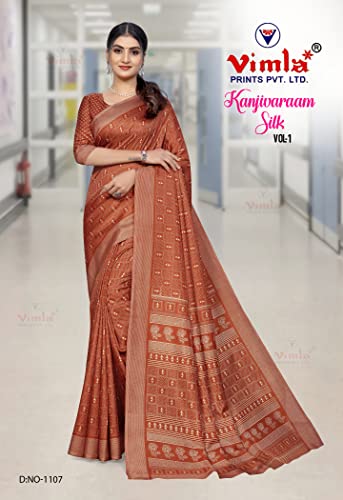 Image of Vimla Women's Kanjivaram Silk Uniform Saree and Unstitched Blouse Piece | Office School Uniform Saree For Women | Sari for Women