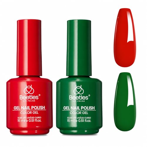 Image of Beetles Green Red Gel Polish Set - Red Green Gel Polish Classic Summer Colors Soak off UV Led Lamp Needed Manicure Salon DIY Home Prelude of Celebration