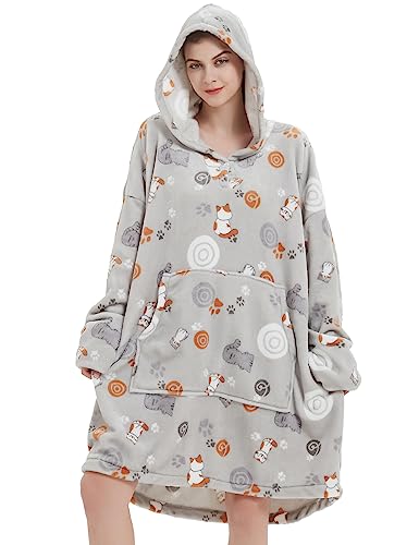 Image of ABENCA Wearable Blanket Hoodie Adult Oversized Sweatshirt Light Flannel Sherpa, Warm and Cozy, One Size Fits All.Animal