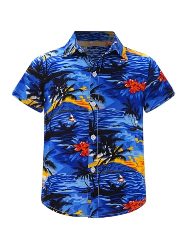 IEFIEL Camisa Hawaiana Informal de Manga Corta para Niños con Estampado Floral Verano con Botones para Playa Vacaciones 5-12 Años Tipo A 5-6 años