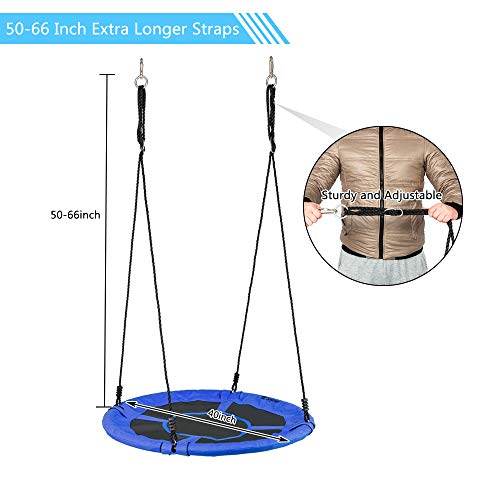 JOYMOR Saucer Tree Swing 40 Inch Diameter Round Oxford Detachable Swing with Extra 2 Carabiners Adjustable Tree Rope,Great for Tree, Swing Set, Backyard, Playground, Playroom(Blue)