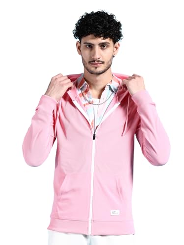 Image of The Indian Garage Co Men Regular Fit Self Design Front Open Hooded Sweatshirt