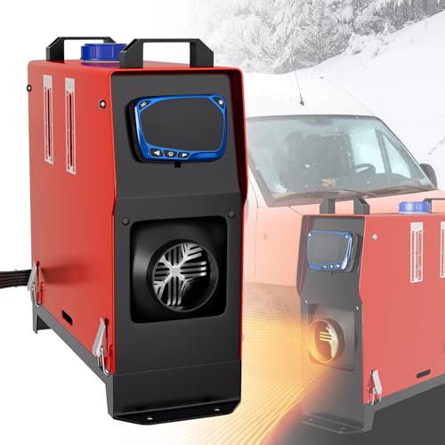 Froadp 8KW Riscaldatore Diesel 12V Riscaldatori ad‘Aria Vertical con Telecomando LCD e Interruttore e 5L Serbatoio Riscaldamento Aria da Parcheggio Carburante per Auto Camper Camion(Rosso)