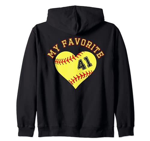 Softball Player 41 Jersey Outfit No #41 Sports Fan Zip Hoodie, Black
