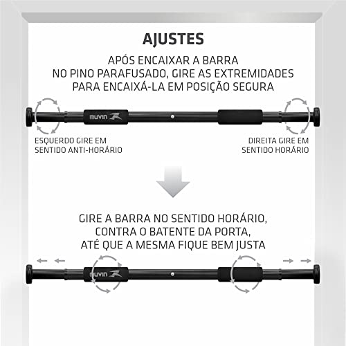 Barra de Porta Para Exercícios Muvin – Ajustável – Revestida em Borracha – Acompanha Kit de Parafuso