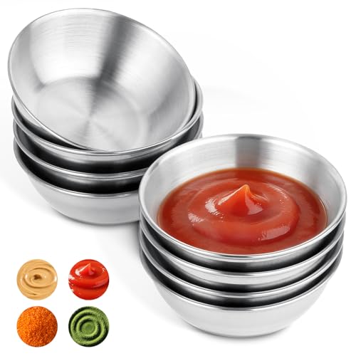 VINATO 8 Pezzi Ciotole in Acciaio Inox, Rotonde Ciotoline,Mini Ciotola Metallo,Snack e Antipasti per Servire Sushi, Intingere Salse, Spezie, Snack, Salse