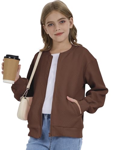 CharmWM Girls Bomber Jackets Lightweight Zip Up Fashion Kids Cute Jacquard Coats Fall Varsity Outwear Clothes