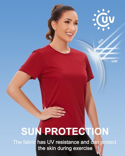 Image of 6 Pack Workout Tops for Women Short Sleeve Athletic Quick Dry T Shirts | Lightweight, Quick Dry, UPF UV Protection, Breathable, Crew Neck Tee, for Tennis, Yoga, Running, Gym, Fitness, Daily Wear