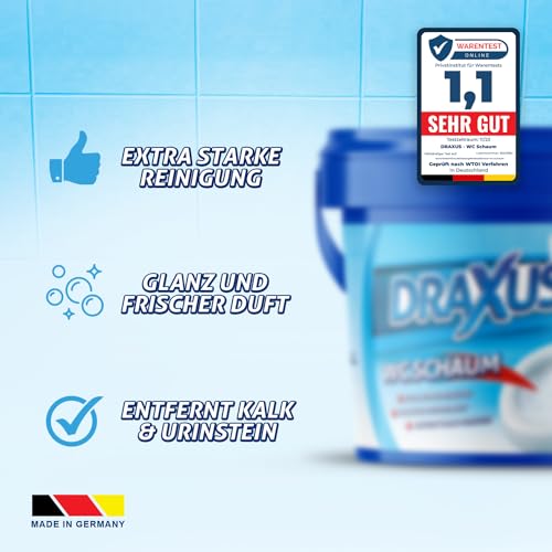 DRAXUS WC Schaum im XXL Pack (2,5kg), Extra Stark, WC Reiniger entfernt kraftvoll Kalk & Urinstein, Sorgt für Glanz und frischen Duft