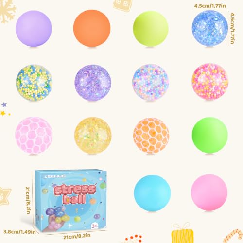Mini Stressbälle 14 Stück Antistressball, Squishy Stressball für Geschenke für Geburtstagsfeiern Ostern Füller, Fidget Stress Ball 14 Pcs für ADHS, Angst, OCD Angst abbauen und Beruhigung