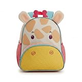 Mochila Infantil Escolar de Costas, Estampa Girafa, Poliéster, 30x15x32cm, com Bolsos e Detalhe 3D Pelúcia